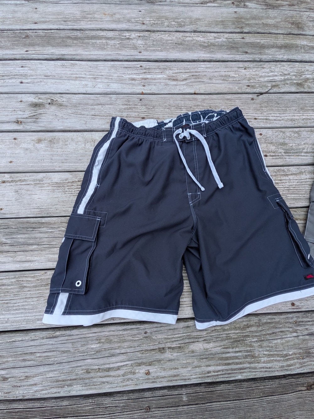 Authentic Vintage 90', Early 2000's Navy and White Cargo Swim Shorts